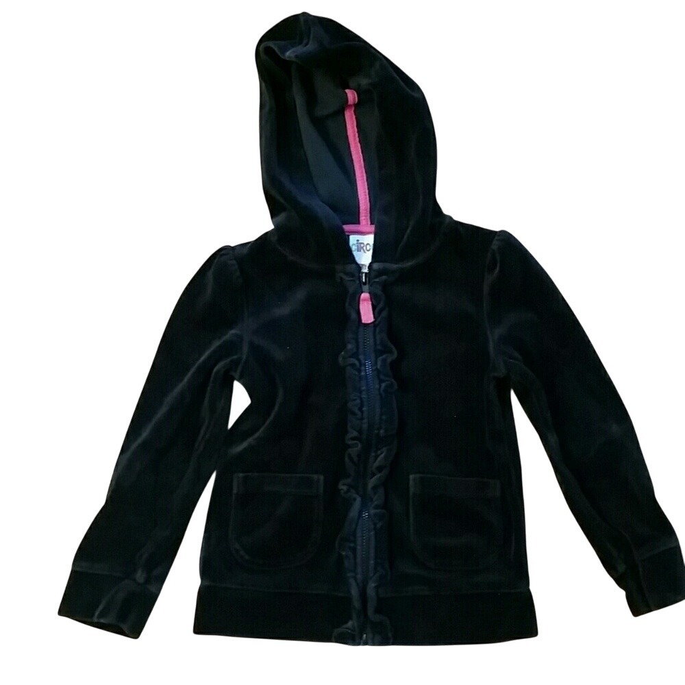 Circo Girls Velour Lightweight Black Ruffled Hooded Jacket Size 4T